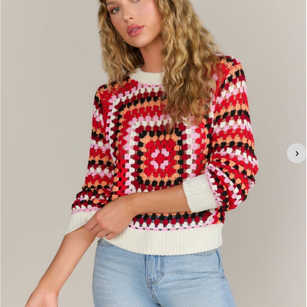 Long-Sleeve Rainbow Granny Crochet Sweater